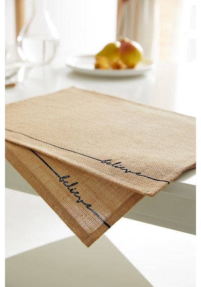 Ocean Home Textile 6 Adet Jüt Believe Baskılı Sofra Sunum Tabak Altlığı Supla Amerikan Servisi 45 x 35 CM Bej