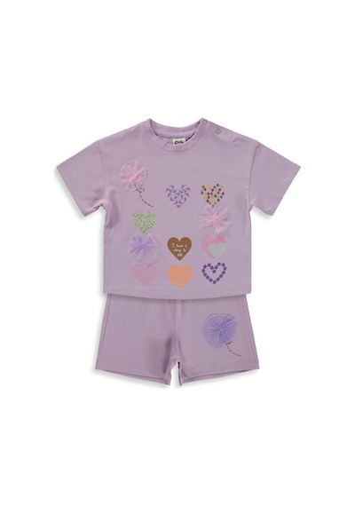 Civil Baby Kalp Nakışlı 6-18 Ay Takım - Lila