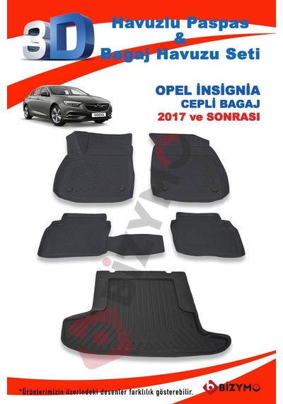 Opel İnsignia Cepli 2017 ve Sonrası Paspas ve Bagaj Havuzu Seti Siyah