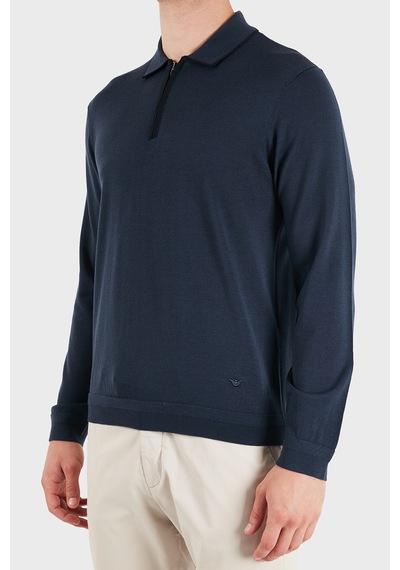 Emporio Armani Logolu % 100 Yün Yarım Femuarlı Polo Erkek Polo Em006224 Af27805 Ub106 Gece Mavi