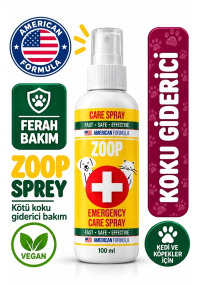Zoop Köpek & Kedi Ağız Ve Diş Bakım - Mantar - Yara - Bit Pire Koruma - Kulak Temizleme - Alerji - Kaşıntı - Koku Giderci Ve Egzama Acil Bakım Spreyi 100 Ml