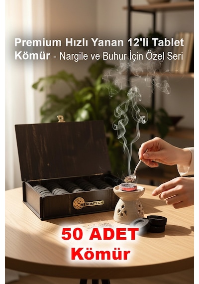 Premium Hızlı Yanan 50'li Tablet Kömür - Nargile Ve Buhur İçin Özel Seri