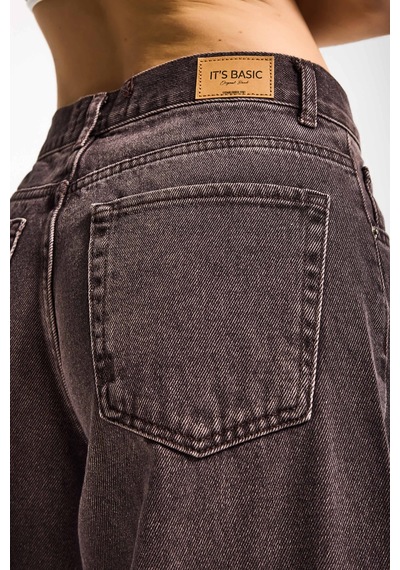 Itsbasic Kadın Taşlanmış Kahve Renk 4w5-16 Palazzo Fit %100 Koton İç Boy 80cm Denim Jean