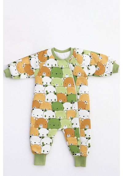 Babyhola 2.5 Tog Yorgan Gerektirmeyen Kalın Elyaf Dolgulu Çocuk Uyku Tulumu Pamuk Astarlı Unisex 6020 Koyu Yeşil