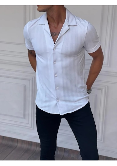 Modefendi Dikey Desen Detaylı Normal Slim Fit Pamuklu Gömlek Beyaz Modefendi Dikey Desen Detaylı Normal Slim Fit Pamuklu Gömlek Beyaz