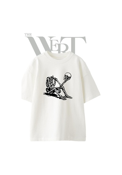 Thewert Skeleton Skull Tasarım Baskılı Ünisex Beyaz Oversize T-shirt