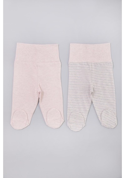 Organicera Organik Yenidoğan Patikli Pantolon, 2 Li Set , Rose Melange Pudra Pembe