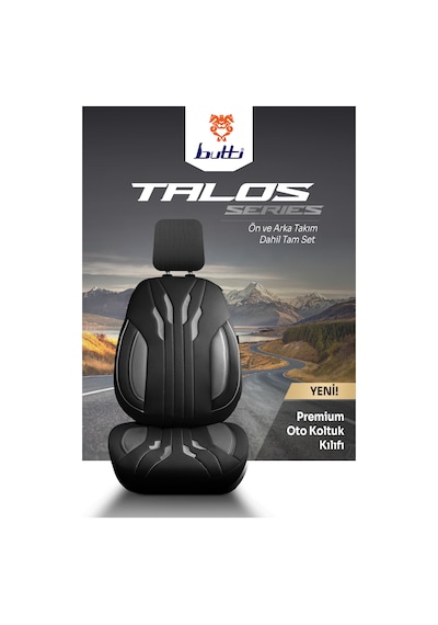 Siyah - Gri Garni Buttı Talos Serisi Premium Oto Koltuk Kılıfı Ortopedik Destekli, Ön Arka Tam Set, Aırbag Uyumlu
