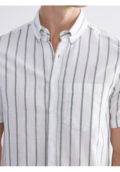 Lcwaıkıkı Classic Haki Regular Fit Çizgili Erkek Gömlek