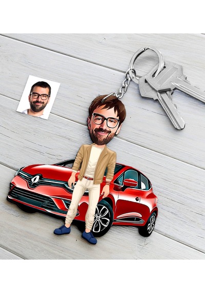 Kişiye Özel Bay Renault Clio Figürlü Plakalı Ahşap Karikatür Anah N11.14743