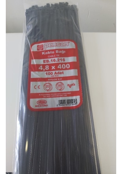 Pemsan 4.8 x 400 Plastik Cırt Kelepçe Kablo Bağı Siyah 100'lü Paket