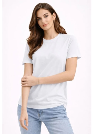 De'charme Bisiklet Yaka Tişört Regular Kalıp Basic Pamuklu Günlük Kullanım T-shirt - Beyaz