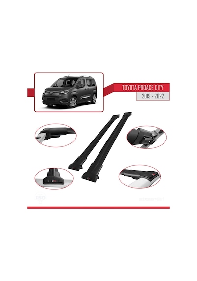 Toyota Proace City 2019-2022 Arası İle Uyumlu Fly Model Ara Atkı Tavan Barı Siyah