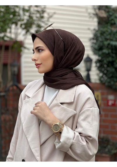 Bambu Kraş Eşarp Tesettür Giyim, Hafif, Rahat, Şık, Yüksek Kalite, Hijab, Scarf, Shawl Koyu Kahve