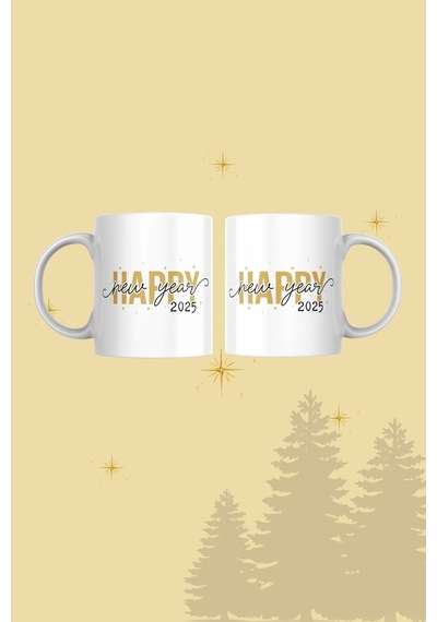 Happy New Year 2025 Kupa Minimal Ve Şık Tasarım Beyaz