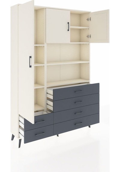 Arges Dolap 8 Raflı 6 Çekmeceli 3 Kapaklı 132x30x195 Aytaşı-aytaşı/antrasit Aytası/antrasıt