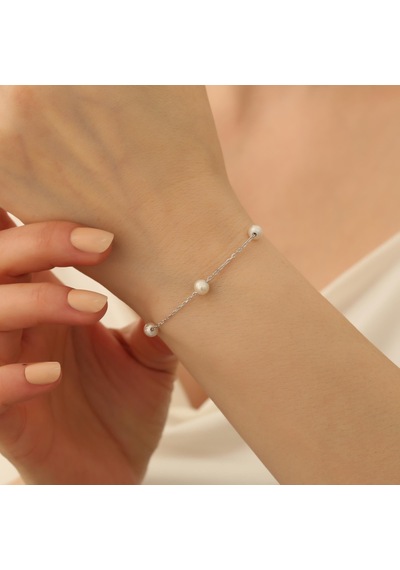 925 Ayar Gümüş Beyaz Tatlısu İncisi Rodyumlu Bileklik-6mm