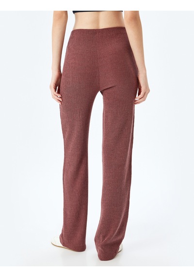 Koton Standart Bel Dokulu Bol Paça Pantolon Bordo 5wak40104ek Bordo