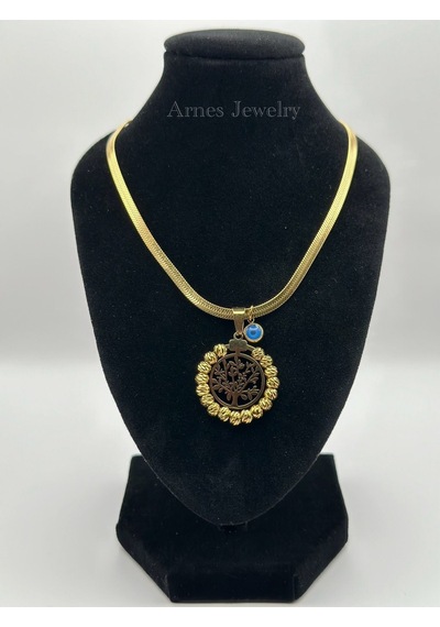 Arnes Jewelry Çelik İtalyan Ezmeli Dorikalı Yaşam Ağaçlı Kolye Gold