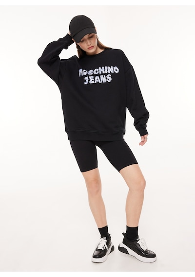 Moschino Jeans Bisiklet Yaka Baskılı Siyah Kadın Sweatshırt A1703