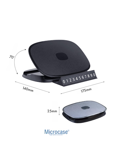 Microcase Araç İçi Torpido Üstü Mandallı Telefon Tutucu - Gizli Park Numaratörlü Kapaklı Otomobil Standı-al5814 Siyah