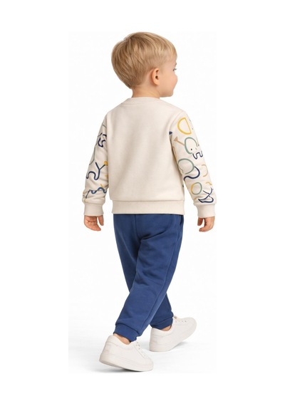 Baglan Erkek Çocuk Önü Baskılı Sweatshirt Ve Eşofman Alt Takım Bgl-st05254 İndigo