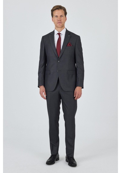İmza Düz Filafil Mono Yaka Tam Astar 6 Drop Comfort Fit Takım Elbise 1001250170 Füme