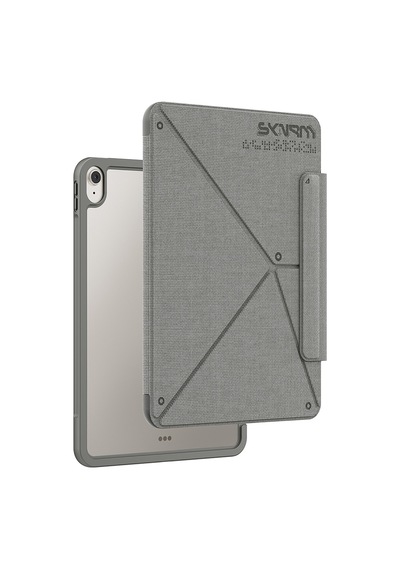 İpad Air 11 2024 Uyumlu Kılıf Skinarma Kalemlikli Dokulu Standlı Magnetik Trilon Kılıf Gri Kapaklı Kılıf