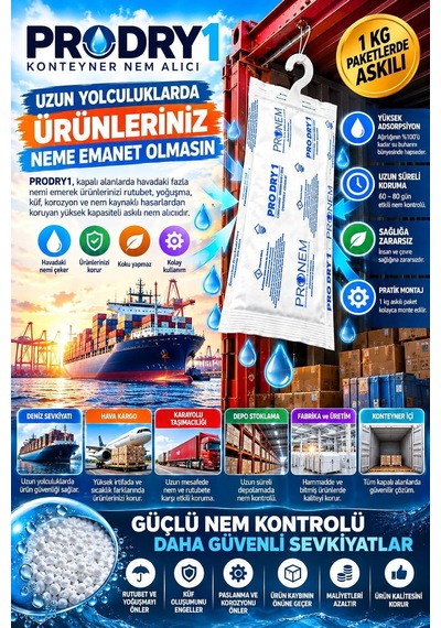 Prodry 1 Konteyner Nem Alıcı Aktif Kil Askılı Rutubet Giderici, Nem Tutucu, Yoğuşma Ve Korozyon Önleyici 5 Pa Diğer
