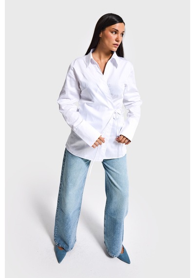 Itsbasic Kadın Beyaz Kimona Stil Bağlamalı Tasarım Gömlek