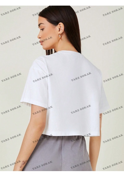 Flood Of Style Crop Ckod-232913 Pamuk Damla Omuz Düz Kısa Beyaz