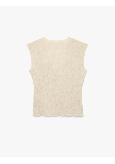 Koton Bürümcük Kumaş Dokulu U Yaka Kolsuz Bluz Ekru 6sak10260ek