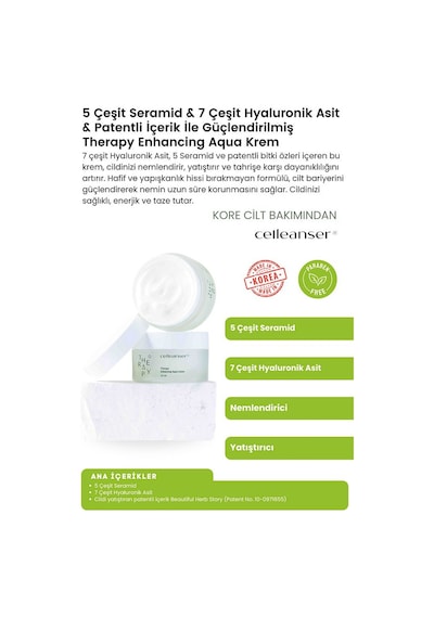 5 Seramid Ve 7 Hyaluronik Asit İçeren Nemlendirici Ve Yatıştırıcı Therapy Enhancing Aqua Krem