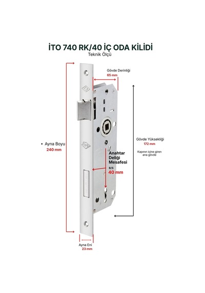 Kilit 740RK/40 Rulmanlı Sessiz Gömme Kapı Kilidi - Ahşap İç Kapı Mekanizması