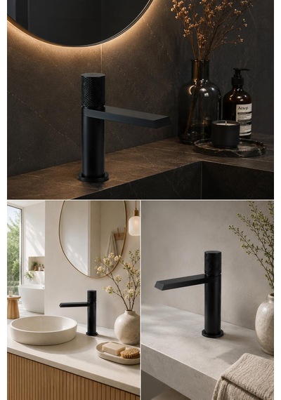 Fontana Fk-9115 Mat Siyah Lavabo Bataryası Lüx Tasarım Siyah Lavabo Bataryası