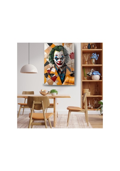 Cam Tablo - Sanatsal Joker Portresi Portre Temalı Dekoratif Duvar Tablosu, Salon Ve Yatak Odası Dekoru,