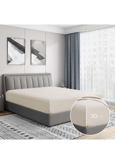 Soley Jersey %100 Pamuk Çift Kişilik 140 X 200 Lastikli Çarşaf Ekru