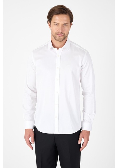 İmza Beyaz Sert Yaka Düz Classic %100 Pamuk Slim Fit Gömlek 1004250324 Beyaz