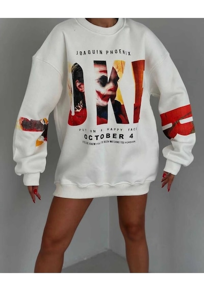 Startmore Adrift Joker Renkli Oversize Bisiklet Yaka Pamuklu Sweatshirt Beyaz Beyaz