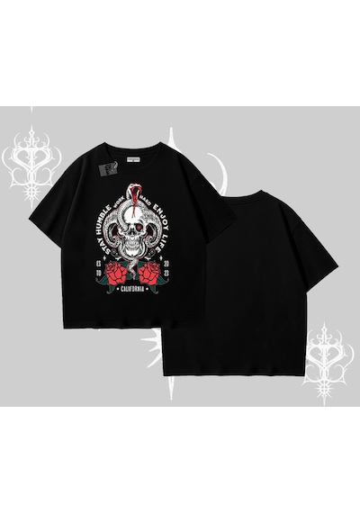 Tarzsokak Oversize Tshirt Stay Humble Work Hard Enjoy Life Siyah