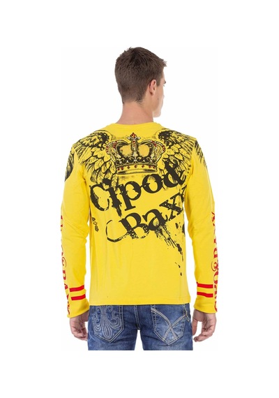 Cl451 Taşlı Baskılı Men Sweatshirt Sarı