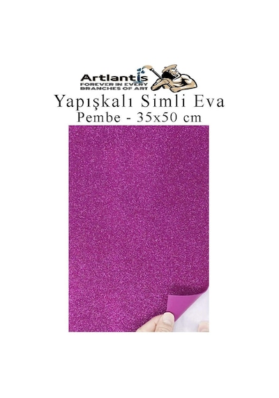 Yapışkanlı Simli Eva 35x50 Cm 1 Adet Simli Yapışkanlı Eva Süngeri Okul Kreş Anasınıfı Elişi Etkinlikleri Hobi Pembe