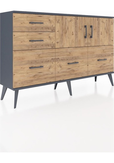 Arges Konsol 2 Raflı 5 Çekmeceli 2 Kapaklı 132x30x83 Antrasit-çam/çam Çam/çam Arges Konsol 2 Raflı 5 Çekmeceli 2 Kapaklı 132x30x83 Antrasit-çam/çam Çam/çam