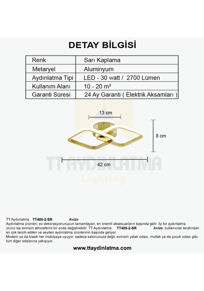 Tt405-2-sr Tt Aydınlatma Sarı Kaplama 2 Li Kare 3 Renk Işık Led Sarı