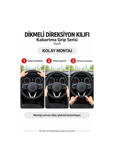 Trobus Volkswagen Caddy 2004-2010 Uyumlu Dikmeli Direksiyon Kılıfı Kabartma Grip Siyah
