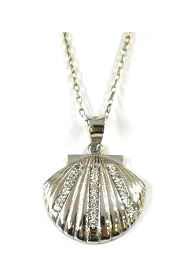 Omar Silver Kadın Deniz Kabuğu Model Zirkon Taşlı Gümüş Kolye (488932510)