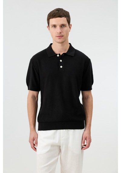 Antioch Dokulu Polo Yaka Triko Erkek T-shirt Siyah