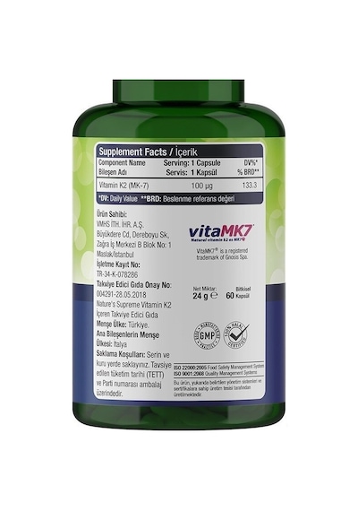 Natures Supreme Vitamin K2 100 Mcg 60 Kapsül Aromasiz