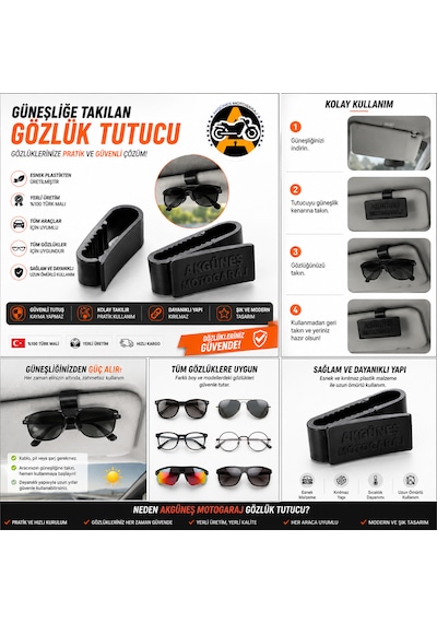 Akgüneş Motogaraj Güneşliğe Takılan Gözlük Tutucu Araç İçi Gözlük Askısı Pratik Ve Dayanıklı Gözlük Askısı