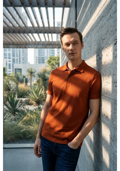 Süvari Slim Fit Düz Baskısız Pike Düğmeli Polo Yaka Nefes Alabilen T-shirt Kiremit Süvari Slim Fit Düz Baskısız Pike Düğmeli Polo Yaka Nefes Alabilen T-shirt Kiremit